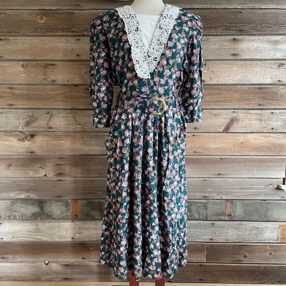 Vintage S.L. belted Maxi Dress Size 14 EUC - Picture 1 of 8